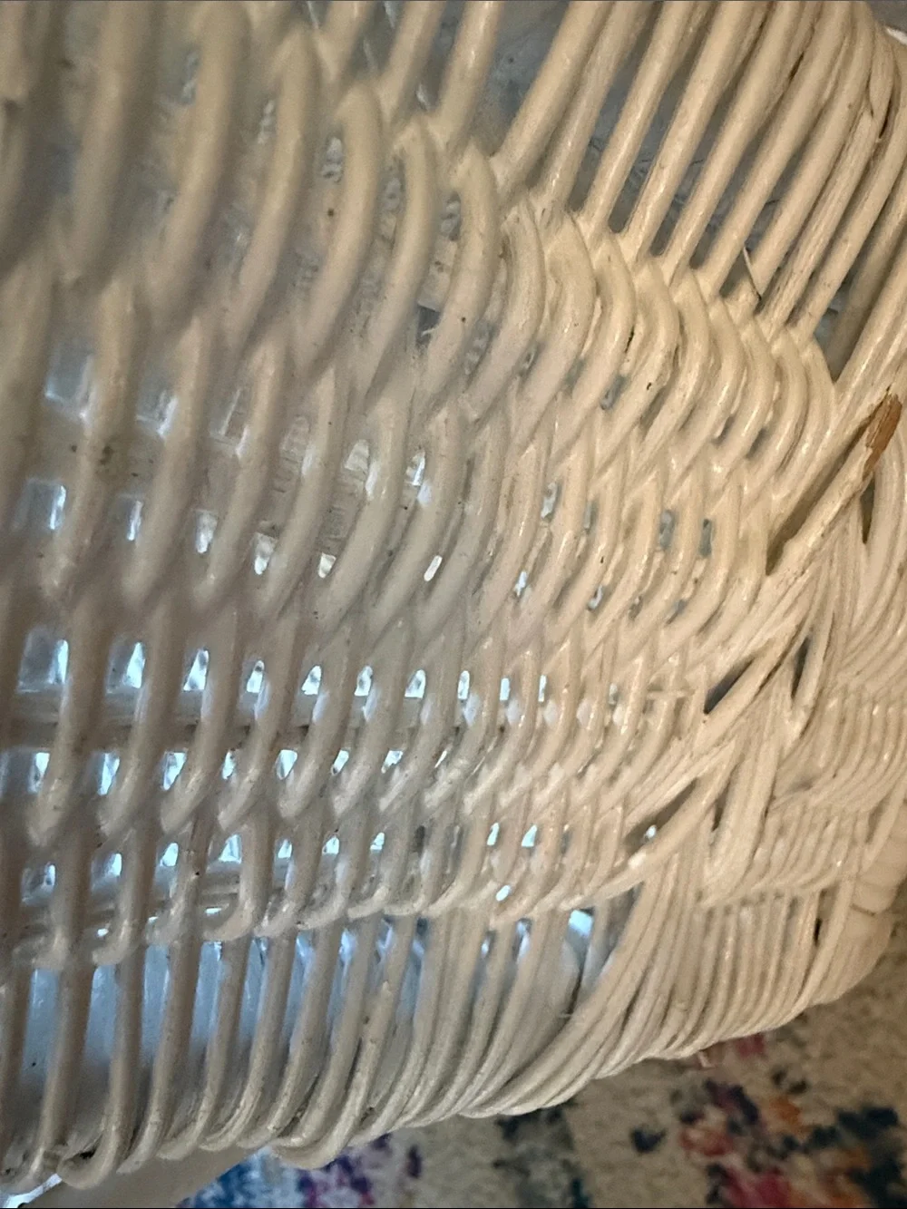 Vintage White Wicker Tray Table with Side Storage.